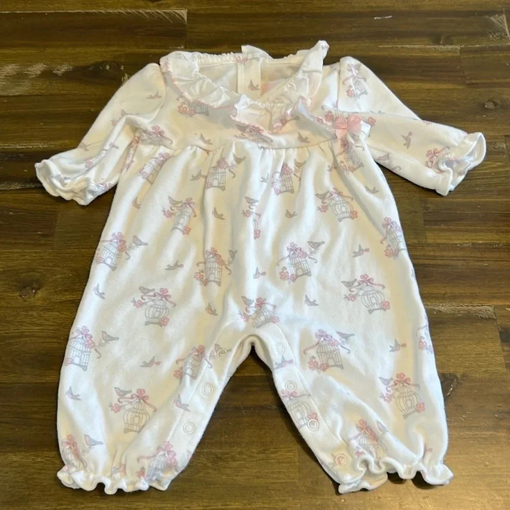 Janie and Jack Jumpsuit Bird Cage Cottagecore Ruffle Baby 0-3 months Pink